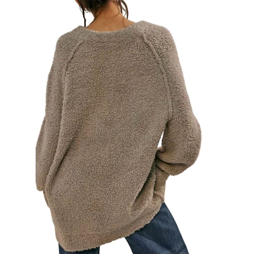 Free People Wool Blend Teddy Sweater Oversized Beige Pullover S Cozy Outdoor - Picture 2 of 16